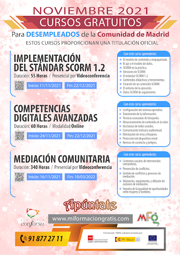 CURSOS OFICIALES GRATUITOS PARA PERSONAS DESEMPLEADAS, EN ACTIVO Y ...